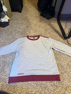 Jason Wu Light Gray Crewneck Sweater with Burgundy Trim